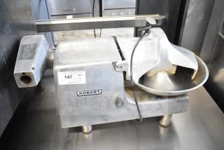 Hobart 84145 commercial countertop buffalo chopper with hub, used condition. 115 volts, 1 phase, metallic finish, branded label visible.