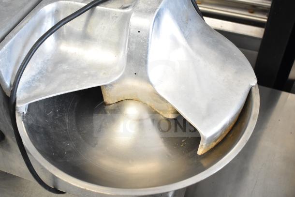 Hobart 84145 commercial buffalo chopper, stainless steel bowl, countertop, 115V, 1 phase, visible wear, electric cord shown.