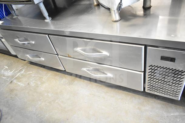 Commercial 4 Drawer Chef Base on Casters, stainless steel, 115 volts, 1 phase, good condition.