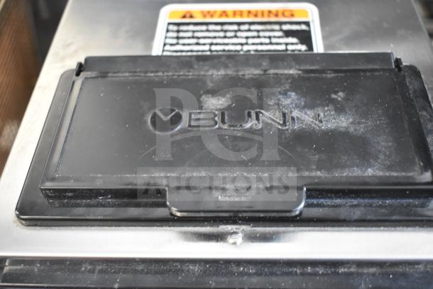 2024 Bunn CWTF15 commercial coffee machine, 3 burners, 120V, 1 phase, labeled top, used condition with surface dust.