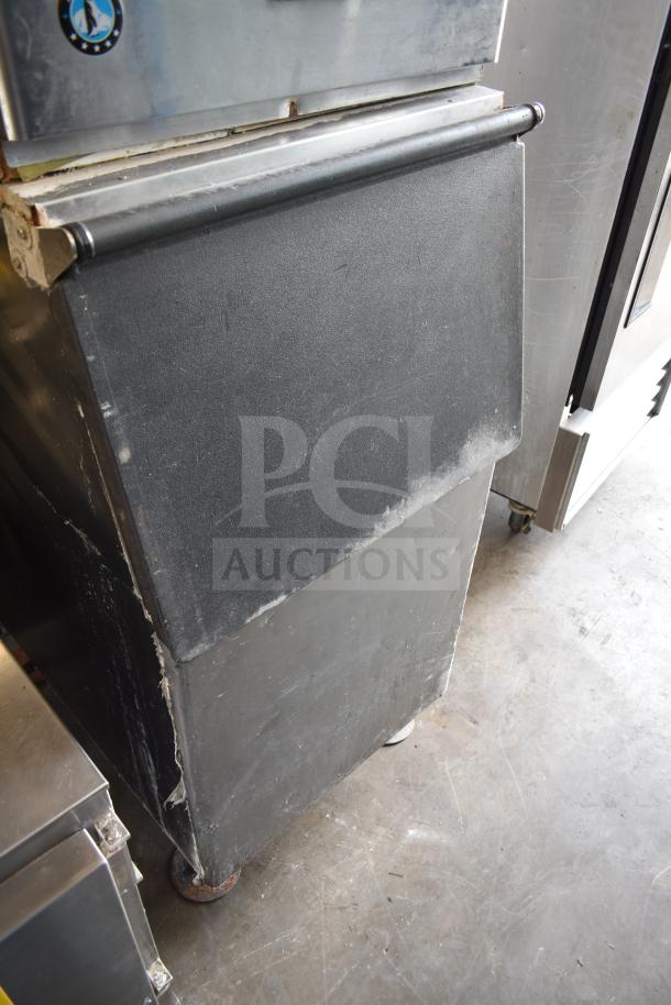 Hoshizaki KM-515MAJ commercial ice head on bin, black, 115V, 1 phase, visible wear, suitable for high-capacity ice production.