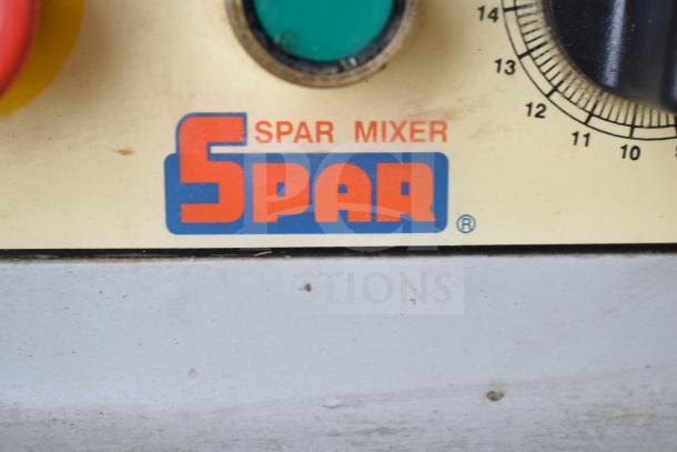 Spar Mixer model 30HI-J control panel with branding and dial details.