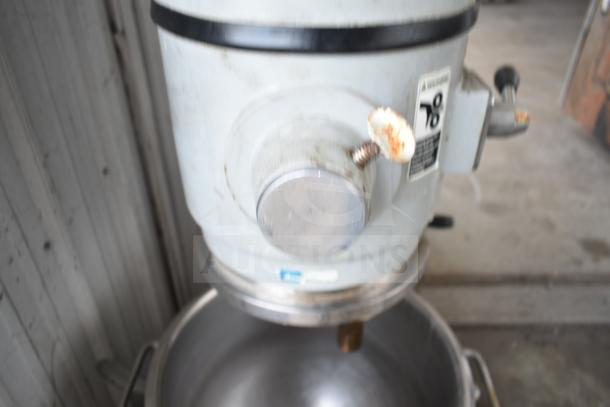 Spar 30HI-J commercial dough mixer with 30-quart bowl, shows signs of wear, 220V, 1 phase, includes adjustment knobs.