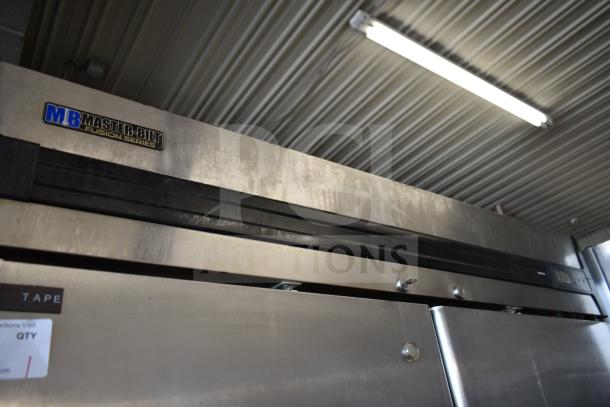 Master Bilt R49-S 2 Door Reach-In Cooler on casters, 115V, 1 Phase, stainless steel, commercial use, visible logo.