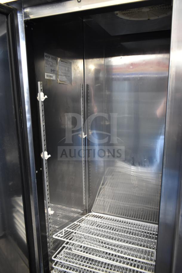 Kool It KBSF-2 commercial 2-door freezer, stainless steel, on commercial casters, 115 volts, clean interior, adjustable shelves.