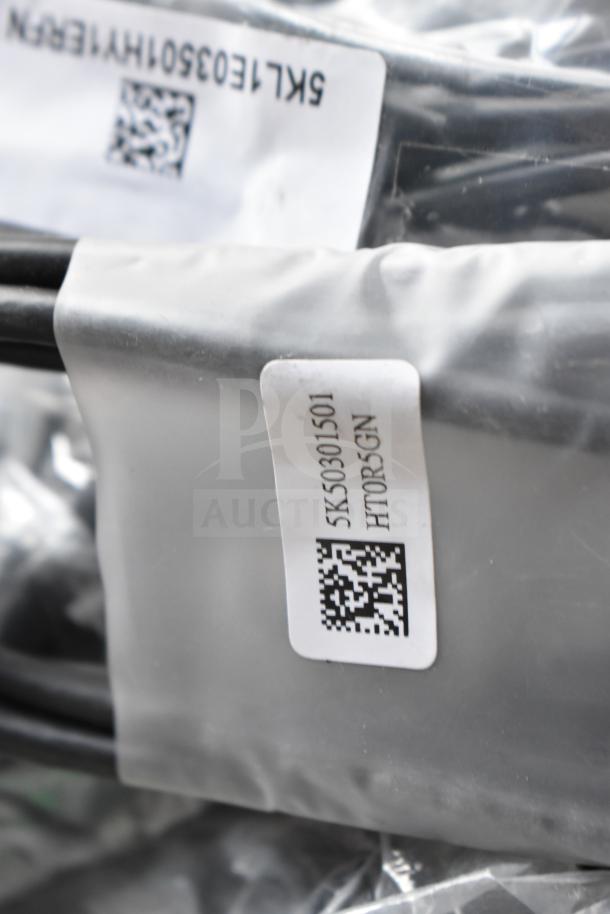 Bundle of 10 items, including AC adapter and cables, in sealed packaging. Labels feature model number 5K50301501, HT0R5GN.