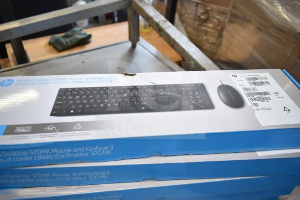 HP Wired Desktop 320MK Keyboard and Mouse set, brand new, scratch and dent condition, in original packaging.