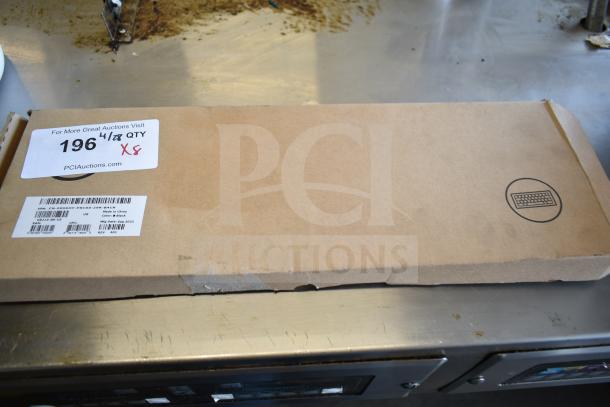 Brown cardboard box labeled "196" and "4/28 QTY" on sticker, featuring a keyboard icon. New scratch and dent condition.