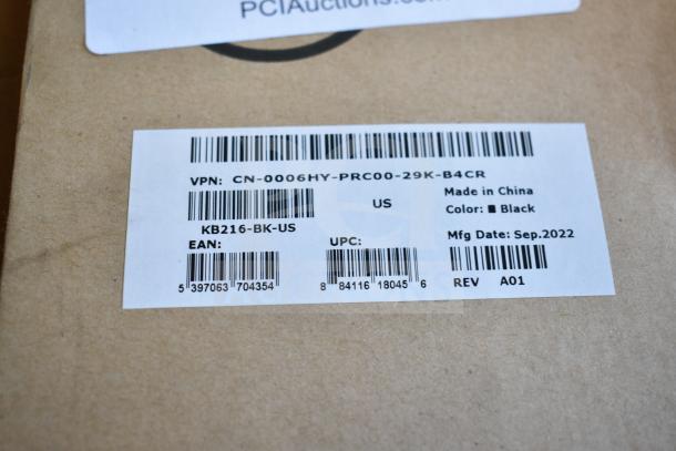 Alt text: New KB216-BK-US keyboards; 8 units. Black color, made in China. Mfg date: Sep 2022. Scratch and dent condition.