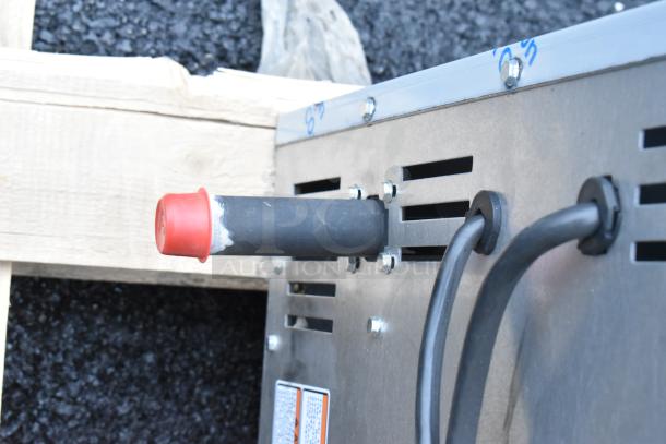 Back view of Vulcan VC5GD-11D1Z stainless steel convection oven showing vent and cables, new condition.