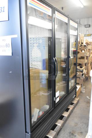 Brand new 2025 True FLM-81 metal commercial 3-door reach-in cooler. Scratch and dent. 115 Volts, 1 Phase.
