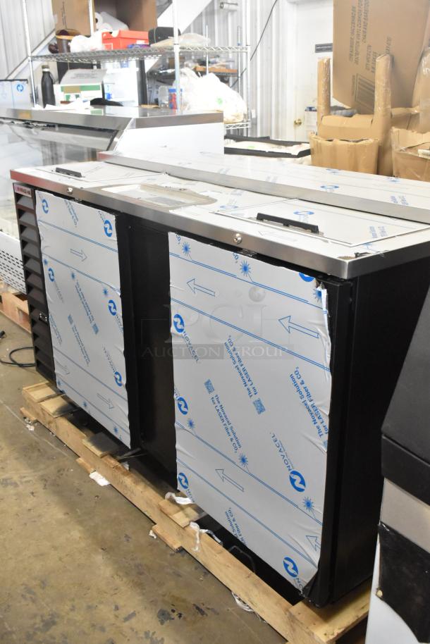 Beverage Air DD68HC-1-C-B kegerator, new scratch and dent. Black stainless steel, 2 single tap doors, 3 half keg capacity.