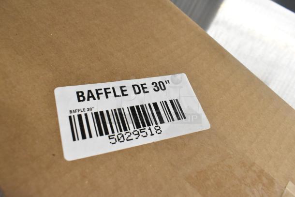 Label on a box reads "BAFFLE DE 30'" with a barcode and number 5029518.