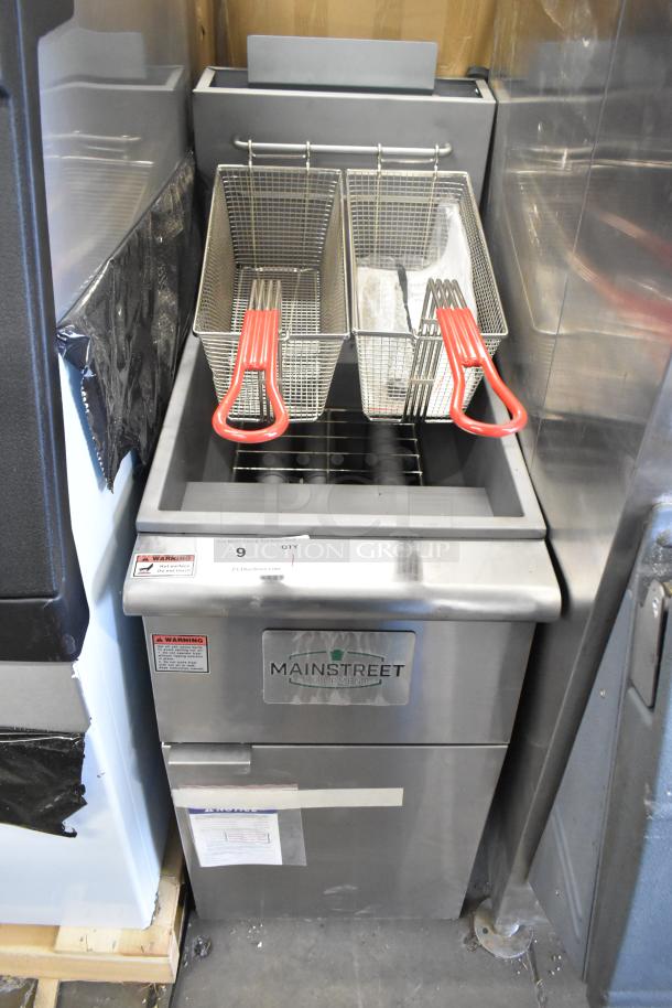 Stainless steel Mainstreet 541FF40L propane fryer, 40 lb. capacity, 90,000 BTU, includes 2 metal baskets, brand new.