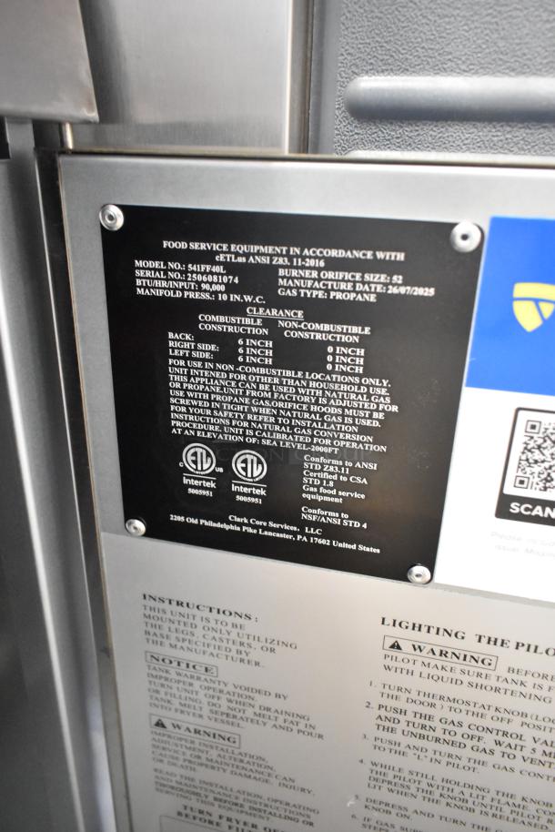 BRAND NEW 2025 Mainstreet 541FF40L Stainless Steel Propane Deep Fryer, 90,000 BTU, 40 lb capacity, with 2 metal baskets.