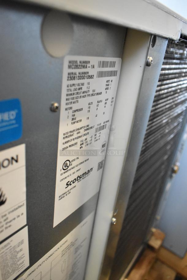2023 Scotsman MC0522MA-1A Ice Machine tag, showing model and specifications; stainless steel, new condition.