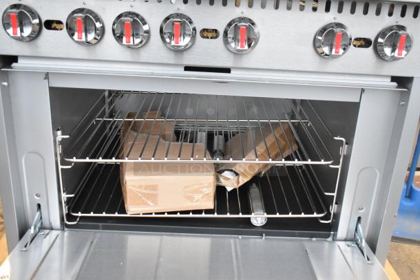 BRAND NEW SCRATCH AND DENT! 2025 Cooking Performance Group S36-L 351S36L stainless steel commercial 6-burner range with oven, 210,000 BTU.