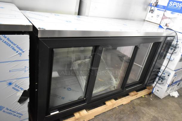 Brand new Beverage Air BB72HC-1-GS-B-27 back bar cooler with minor scratches. Three glass doors, 115V, 1 phase.