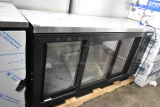 Brand new Beverage Air BB72HC-1-GS-B-27 back bar cooler with minor scratches. Three glass doors, 115V, 1 phase.
