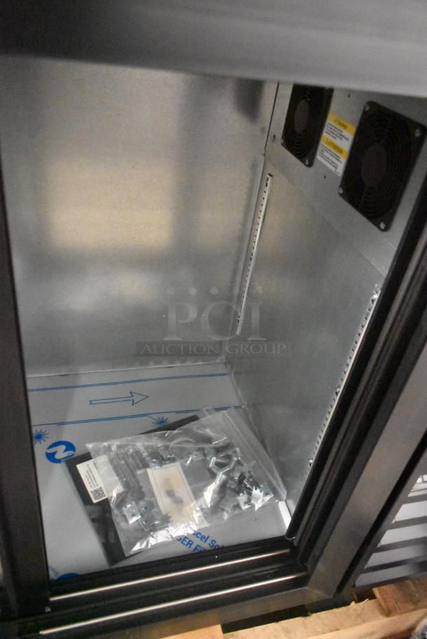 Beverage Air BB72HC-1-GS-B-27 commercial 3-door bar cooler, new condition, with interior hardware in plastic bags.