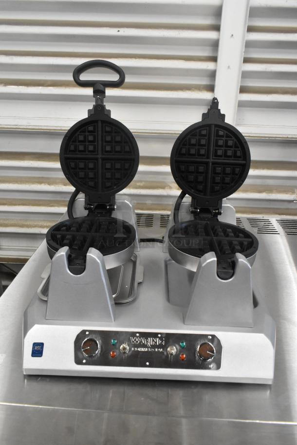 Brand new 2025 Waring WW250X2 metal double Belgian waffle maker, non-stick, scratch and dent, 120 volts, 1 phase.