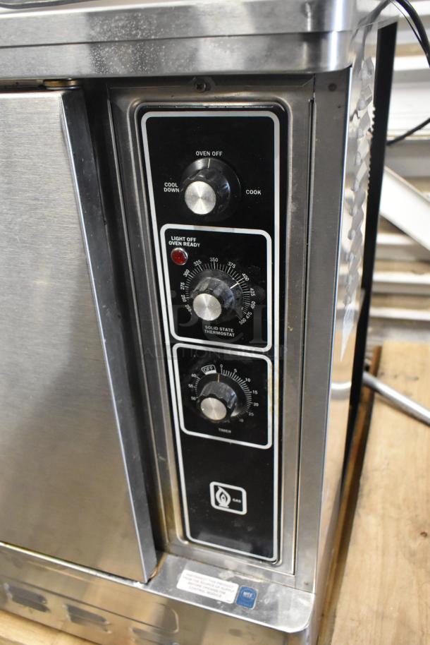 Brand new 2024 Blodgett DFG-50 convection oven, stainless steel, natural gas, 27,500 BTU, thermostatic controls, metal racks.