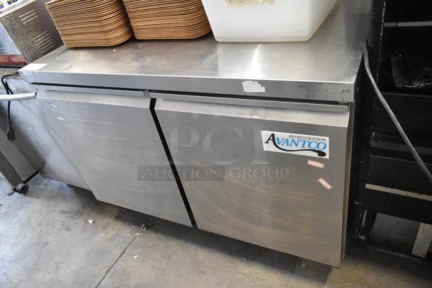 Avantco 178SSWT48FHC stainless steel 2-door undercounter cooler on casters, with visible branding, 115V, used condition.