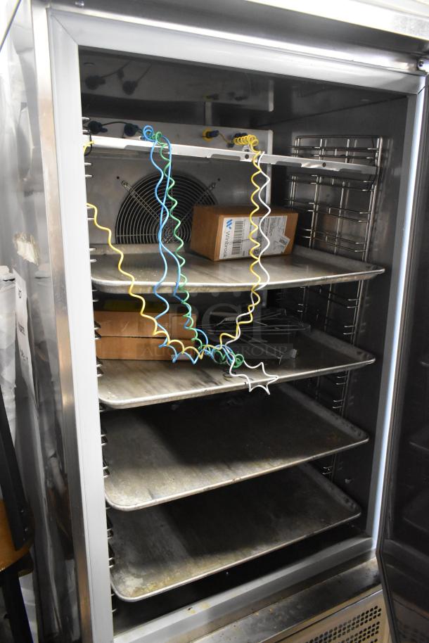 2022 Desmon GBF-15+ETL stainless steel blast chiller; features 4 probes, commercial casters; 220V, 3-phase; visible shelves.