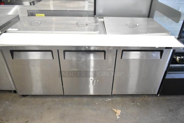 Turbo Air TWR-72SD-N stainless steel commercial sandwich prep table on casters, model MST-72-30-N, 115V, 1 phase.