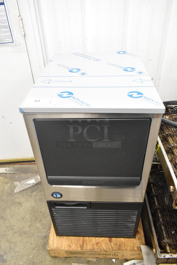 Brand new Hoshizaki KM-81BAJ stainless steel ice maker, 2024 model, 115V, 1 phase, scratch and dent condition, with protective wrapping.