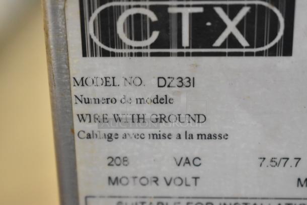 Middleby Marshall DZ33I tag, showing model, electrical specs, and grounding instructions for commercial pizza ovens.