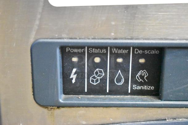 2017 Scotsman F1222A-32D ice machine control panel. Indicators for power, status, water, and de-scale.