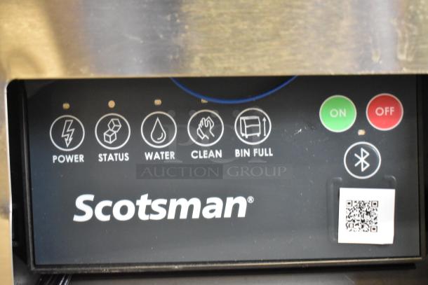 2024 Scotsman MC1030MA-32A stainless steel ice machine, control panel with power, status, water, clean, and bin full indicators.