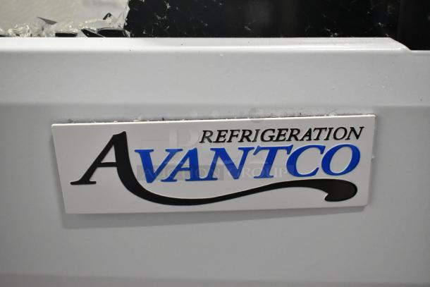 Brand new Avantco 178DLC82HCW 82" white deli case with curved glass, 115V, 1 phase. Minor scratches, dents visible.