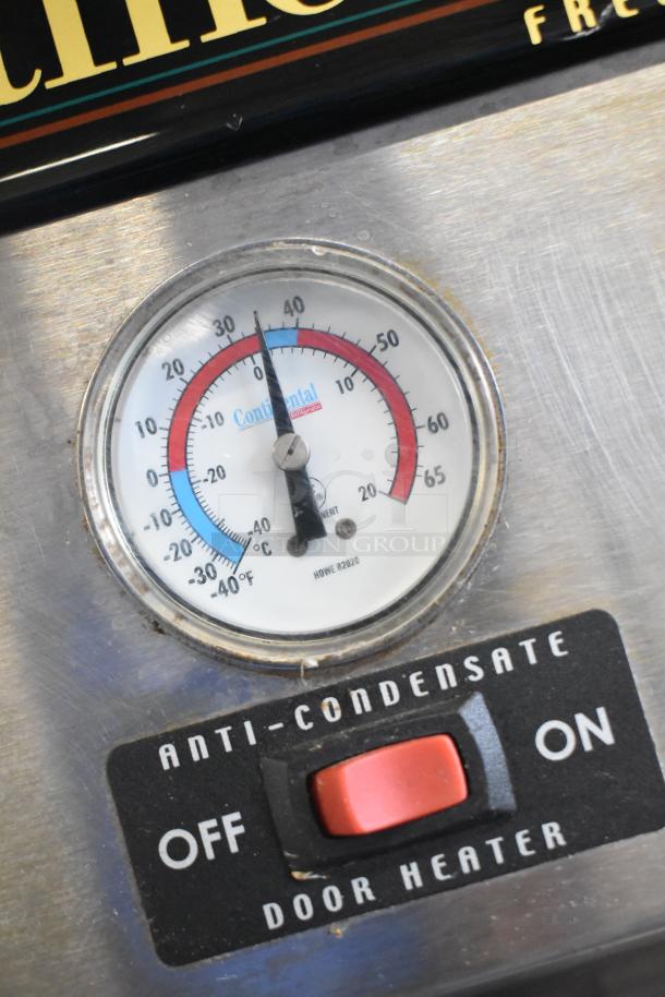 Continental 1FE commercial freezer, stainless steel, featuring dial thermometer, anti-condensate switch; 115V, 1 phase.