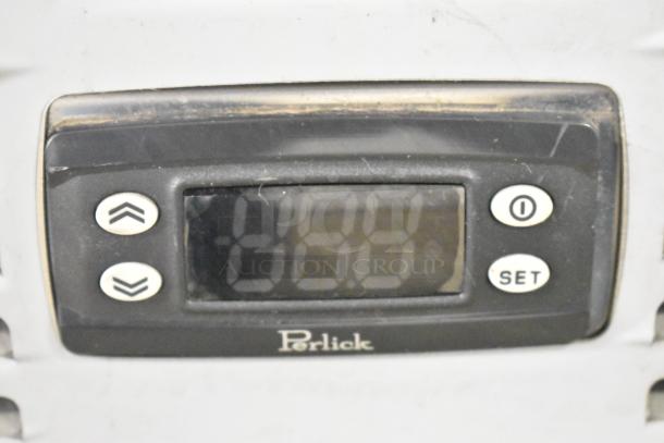 Perlick DDS36 control panel close-up, displaying digital interface with Perlick logo below.