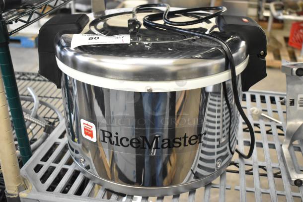Brand new RiceMaster 56916S 72-cup rice warmer with stainless steel finish; visible scratch and dent. 120 volts, 1 phase.