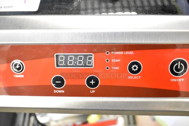 Avantco 177IC3500 stainless steel induction range control panel, featuring LED display, power level, and timer settings.