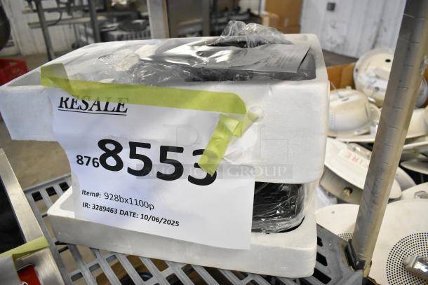 Brand new AvaMix 928BX1100P commercial blender, 3 1/2 hp, with programmable touchpad and 48 oz. Tritan jar. Scratch and dent. Packaging shows item details and resale tag.