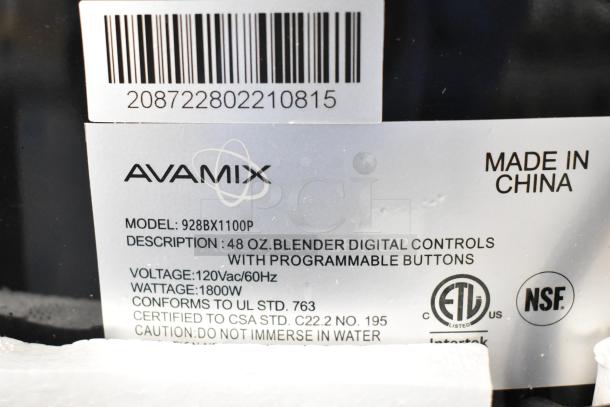 BRAND NEW 2024 AvaMix 928BX1100P Commercial Blender with 48 oz. Tritan jar, programmable touchpad, 3 1/2 hp, 120V.