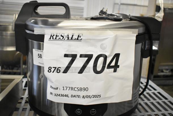 Brand new Avantco 177RCSB90 digital rice cooker, 90-cup capacity, 240V, 1-phase. Features a hinged lid. Item #87704 on label.