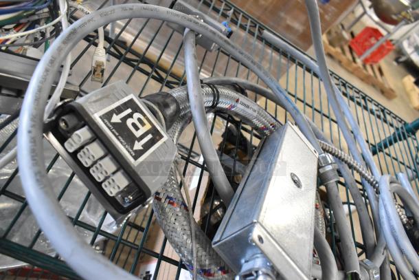 Lot of assorted wires and connectors, including an industrial connector with label "1B1," in used condition.