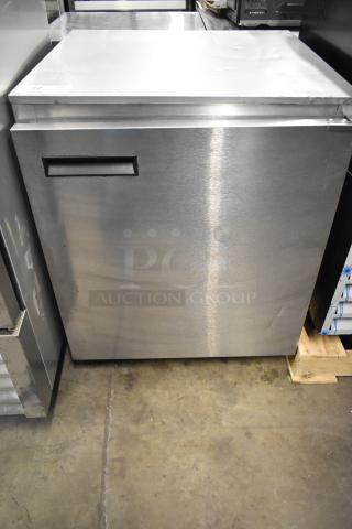 Delfield 406CA stainless steel undercounter cooler on casters, 115V, 1 phase, commercial use, sleek design, durable finish.