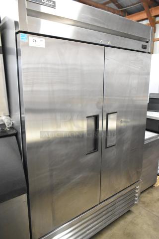 2019 True T-49-HC stainless steel 2-door reach-in cooler, poly coated racks, 115V, 1 phase, excellent condition.