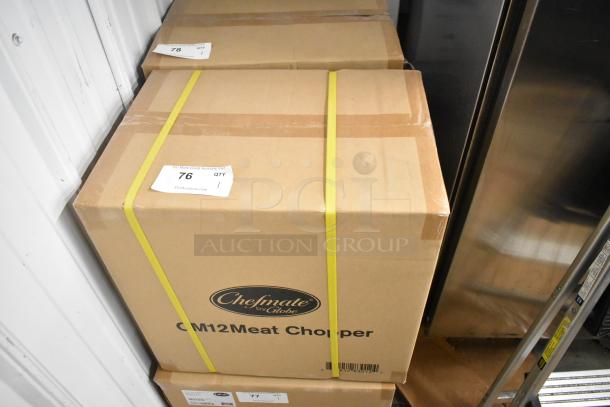 Brand new Globe CM12 Stainless Steel Commercial Meat Chopper in box. Features #12 head size, 250 lbs/hr capacity, 115V.