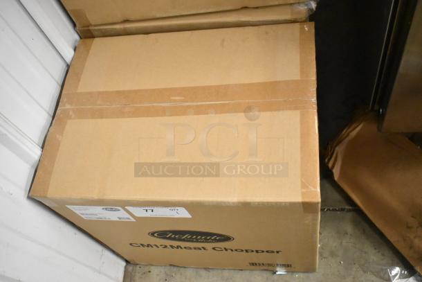 Brand new Globe CM12 stainless steel meat chopper in box, #12 head size, 250 lbs/hr, 115V, 1 phase.