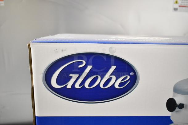 Brand new Globe SP05 metal countertop 5-quart planetary dough mixer in box. 115 volts, 1 phase.