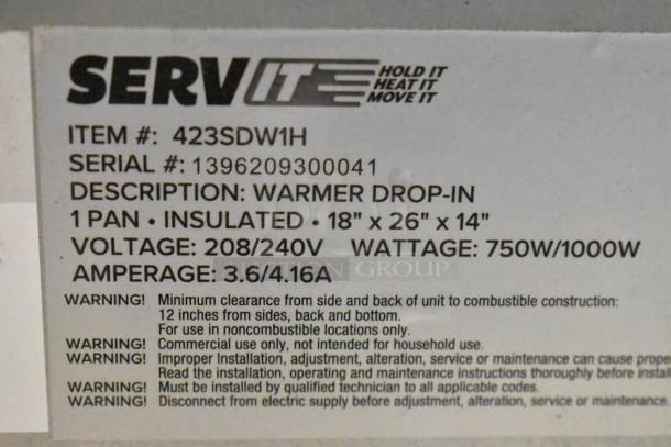 BRAND NEW ServIt 423SDW1H Stainless Steel Insulated Drop-In Hot Food Well, 1 pan, 208/240V, 750W/1000W.
