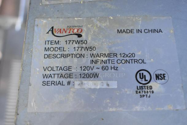 Avantco 177W50 Stainless Steel Food Warmer, 120 Volts, 1200W, Model 177W50; UL and NSF certified.