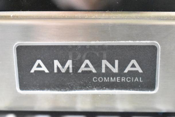 Brand new Amana HDC12A2 heavy-duty stainless steel commercial microwave with push-button controls, 120V, 1 phase.